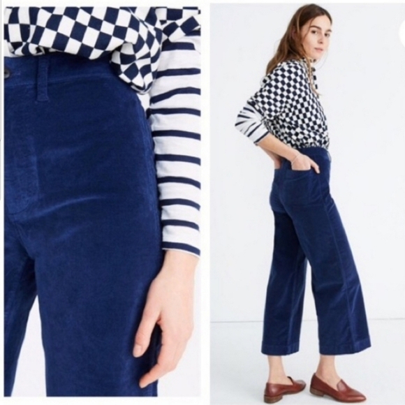 Madewell Blue Emmett Style velvet wide leg pants - Picture 5 of 8